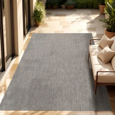 Abbildung von Paco Home Outdoor Teppich Wetterfest Wohnzimmer Balkon Küchenteppich Flachgewebe Sisaloptik Meliert Einfarbig, Grösse:240x340 cm, Farbe:Grau