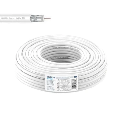 Abbildung von EDISION ICX 25 Koaxialkabel 25m, Antennenkabel 130dB Indoor PVC Weiß, Stahl/Kupfer Innenleiter CCS, SAT Kabel, geeignet für DVB S2, T/T2, C, BK Anlagen, CCTV, Ring 25m