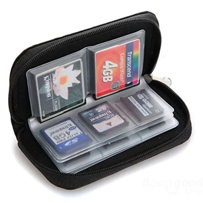 Abbildung von Colorful Speicherkarten Tasche, Aufbewahrung Tasche Schutzhüllen mit Reißverschluss 18 Schlitze für SD SDHC MMC CF Micro Karten,Schwarz