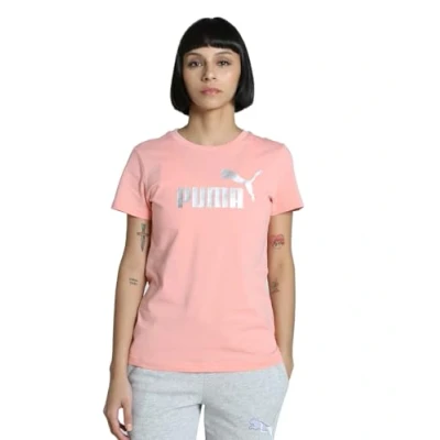 Abbildung von PUMA ESS Metallisch No. 1 Logo Tee Women, Kleidung, Rosa Fruit/Metallisch Silver, L