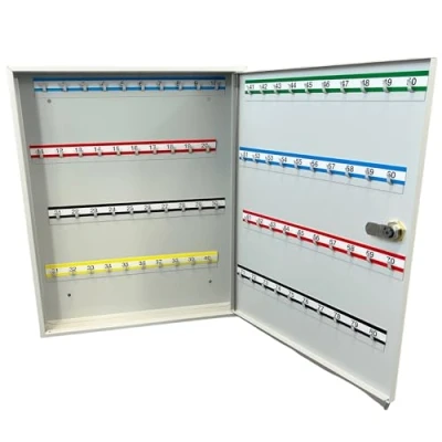 Abbildung von LEOMAR Schlüsselschrank, Schlüsselkasten mit 80 Haken, Schlüsselbox aus Stahlblech, Festen Hakenleisten, Organizer zur Wandbefestigung, Abschließbar, Montagematerial, 6 x 35 42 cm