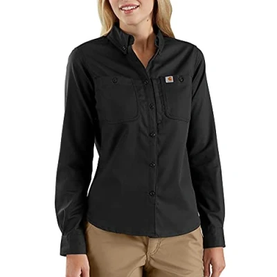 Abbildung von Carhartt Damen Rugged Professional™ Serie Relaxed Fit, langärmliges Canvas Arbeitshemd, Schwarz, XS