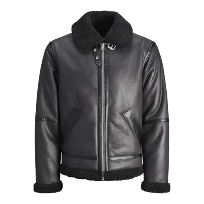 Abbildung von Jack &amp; Jones Jorcole Aviator Jacket Kunstlederjacke, Herren, Größe: Medium, Black