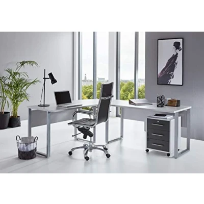 Abbildung von BMG Moebel.de Büromöbel komplett Set Arbeitszimmer Office Edition in Lichtgrau/Anthrazit Hochglanz (Schreibtisch mit Rollcontainer)