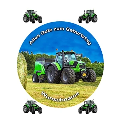 Abbildung von für den Geburtstag ein Tortenbild Wunschname, Mähdrescher, Trecker, Zuckerbild,Traktor, Essbares Foto Torten, Tortenaufleger Ø 20cm Super Qualität, 03506