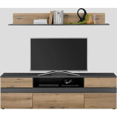 Abbildung von Taylor Set aus TV Lowboard und Wandboard in Anthrazit, Evoke Eiche Optik Moderne Wohnzimmermöbel mit viel Stauraum 180 x 52 38 cm (B/H/T)