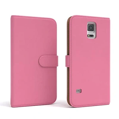 Abbildung von EAZY CASE Tasche kompatibel mit Samsung Galaxy S5/LTE+/Duos/Neo Schutzhülle Standfunktion Klapphülle Bookstyle, Handytasche Handyhülle Magnetverschluss und Kartenfach, Kunstleder, Rosa
