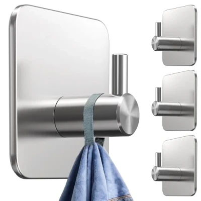 Abbildung von 4smile Handtuchhalter ohne Bohren, 4er Set Edelstahl Klebehaken als Handtuchhaken, wasserdichte Haken selbstklebend Rostfreie Badezimmer Handtuchhalter, für Bad und Küche