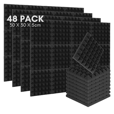 Abbildung von Ansobea 48 Stück Akustikschaumstoff Noppenschaumstoff, Pyramide Akustikpaneele,Schallabsorber mit Aufkleber,für Aufnahmestudio,Tonstudio,Arbeitszimmer,Tanzstudios,Heim 30 x 5 cm