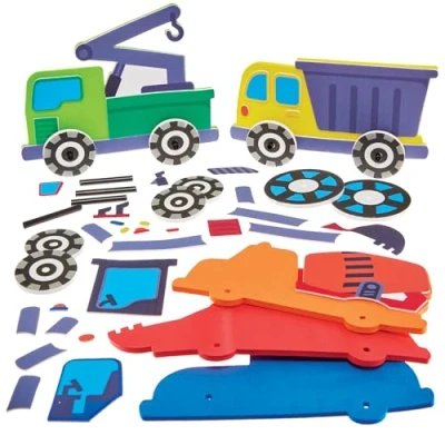 Abbildung von Baker Ross FN072 Baufahrzeuge Schiebesets 5er Pack, kreative Bastelsets für Kinder zum Basteln