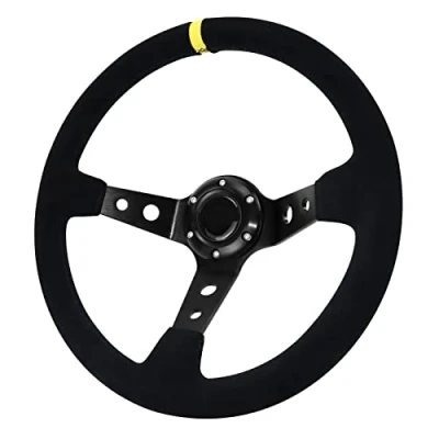 Abbildung von Acclcors Universal Racing Lenkrad, Gaming Lenkrad 13.6&quot; 6 Schrauben Griff Wildleder Deep Dish mit Horn Taste für Rennen/Rallye/Motorsport/Auto Sim Fahren(Schwarz)