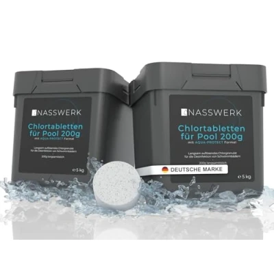 Abbildung von NASSWERK Pool Chlortabletten 200g (10kg) Chlortabs langsamlöslich zur Langzeitpflege Chlor Langzeittabletten Desinfektion &amp; Pflege Effektive Pooltabletten Reinigungstabletten