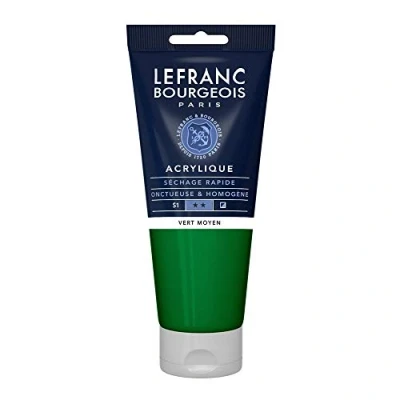 Abbildung von Lefranc Bourgeois 300391 Fine Acrylfarbe Grün Mittel, 200ml Tube, cremige auf Wasserbasis, schnell trocknend, lichtecht, wasserfest