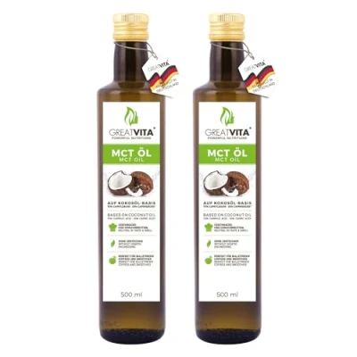 Abbildung von GreatVita MCT Öl auf Kokosölbasis (2x 500 ml) C8 &amp; C10 Fettsäuren, Premium Qualität, 70Procent Caprylsäure und 30Procent Caprinsäure