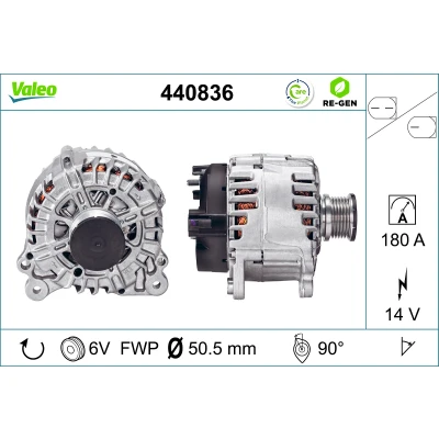 Abbildung von VALEO 440836 Lichtmaschine 14V 180A VOLKSWAGEN: Transporter 5 Bus, Kastenwagen, Golf 7 Variant, AUDI: A6 C6 Limousine, Avant