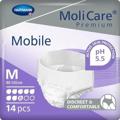 Abbildung von MoliCare Premium Mobile Einweghose: Diskrete Anwendung bei Inkontinenz für Frauen und Männer; 8 Tropfen, Gr. M (80 120 cm Hüftumfang), 14 Stück