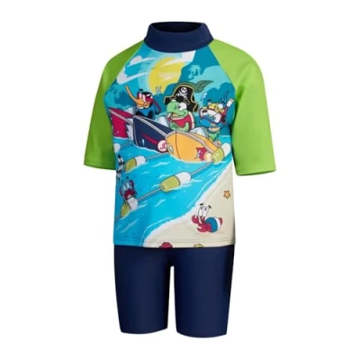 Abbildung von Speedo Jungen Learn to Swim Sun Protection Hemd und Shorts, Blu/Verde, 4 Jahre