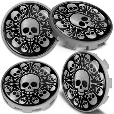 Abbildung von Biomar Labs 4 x 68mm Nabendeckel Kompatibel mit BMW 36136783536 Felgendeckel Radnabenabdeckung Nabenkappen Felgenkappen Radkappen Alufelgen Silber Schwarz Schädel CBS 2