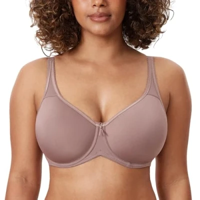 Abbildung von DELIMIRA Damen mit Bügel Nahtlose Vollschalen T Shirt BH Gepolstert Große Größen Mochaccino 75D
