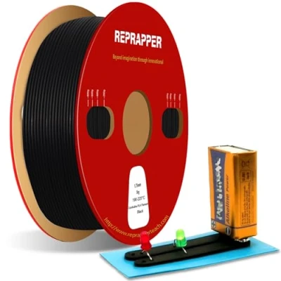 Abbildung von RepRapper Elektrisch leitfähiges PLA 3D Drucker Filament, 1,75 mm, 1 kg Kartonspule, Maßgenauigkeit +/ 0,03 passend für die meisten FDM Drucker, Schwarz