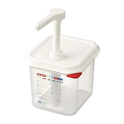 Abbildung von Araven RVN013 Saucenspender GN 1/6, Transparent, spülmaschinenfest, Druckpumpe, 2,6 l,