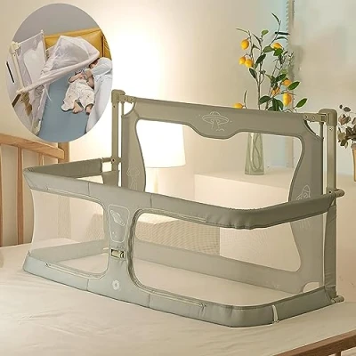 Abbildung von SADRIM 3 in 1 babybett,Babywiege,120x50cm,Baby Bett,reisegitterbett, beistellbett Baby boxspringbett,mit Moskitonetz,beistellbett Baby,der auf das Bett gestellt Werden kann (Color : Light Green)