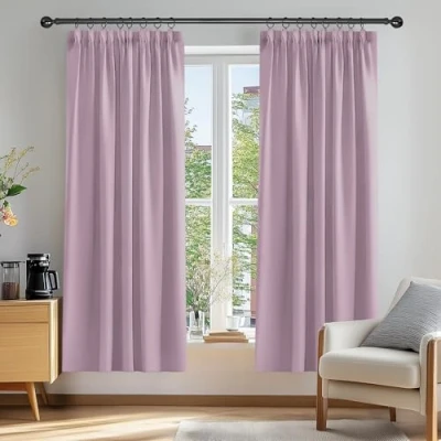 Abbildung von Deconovo Vorhang Blickdicht Kräuselband Gardinen Kinderzimmer Thermogardine, 229x132cm(HöhexBreite), Hellpink, 2er Set