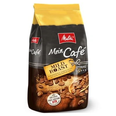 Abbildung von Melitta Mein Café Mild Roast, Ganze Kaffee Bohnen 1kg, ungemahlen, Kaffeebohnen für Vollautomat, milde Röstung, Stärke 2