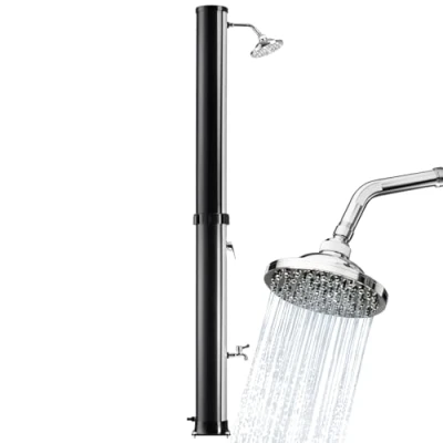 Abbildung von tectake® Solardusche 38 Liter, Gartendusche, solar Shower Aussendusche, Gartenbrause, Outdoor Dusche, warmes Wasser, für Garten, Camping oder Pool mit Duschkopf groß und Wasserhahn schwarz/Silber