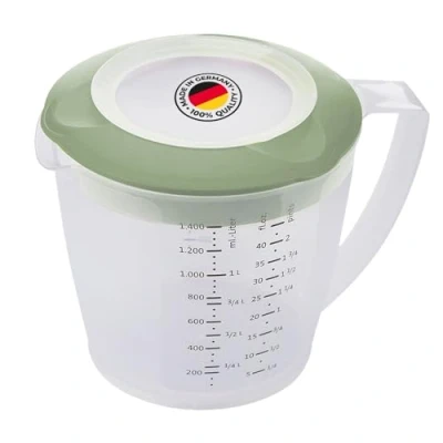 Abbildung von Westmark Rührbecher/Messkanne mit Spritzschutz, Deckel und Ausgießer, Kunststoff, Füllvolumen: 1,4 Liter, Helena, Transparent/Grün, 3105227M, 1 Pack