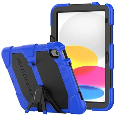 Abbildung von TECHGEAR G Shock Kompatibel mit Apple iPad 10. Generation 2022 hülle (10.9 Zoll) Robuste Schutzhülle Stoßfester, Eingebauter schutzfolie Ständer, Schule Kinder Bauunternehmer Blau