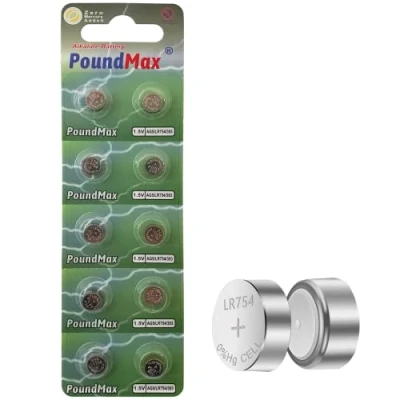 Abbildung von 10x AG5 (LR754, 393) 1,5V Poundmax Alkaline Knopfzellen Batterien 1x 10er Packung