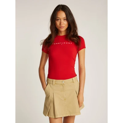 Abbildung von Tommy Jeans SLIM Linear TEE Tshirt print, Damen, Größe: 50, Red hot