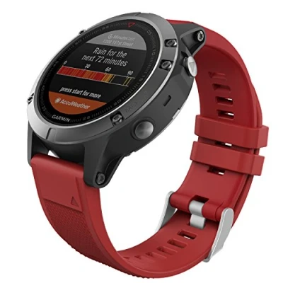 Abbildung von MoKo Armband Kompatibel mit Garmin Fenix 7/6/6 Pro/5/5 Plus/Epix Gen 2/Forerunner 955/945/935/Instinct/Instinct 2, Quick Fit 22mm Silikon Ersatzarmband Uhrenarmband Sportarmband, Dunkel Rot