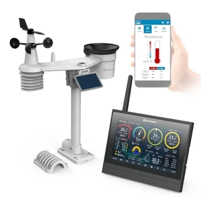 Abbildung von Bresser 9 in 1 MeteoChamp HD WLAN Wetterstation mit solarbetriebenem Multisensor, Luftqualitätsanzeige, Hitzestress Index, Datenspeicher