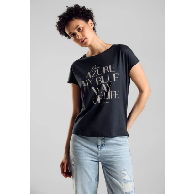 Abbildung von Street One MIT Glitzerwording Tshirt print, Damen, Größe: 34, Blau