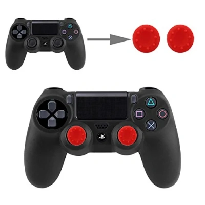 Abbildung von Controller Aufsätze Thumbsticks Analog Stick Kappen Silikon Schutzkappen Control Sticks für DualShock Gamepad Sony Playstation PS4 Pro, PS4, PS3, PS2, Xbox One X, 360, Nintendo Switch in Rot