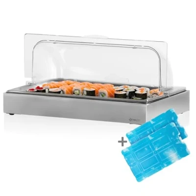 Abbildung von Mahlzeit Buffet Vitrine Kühl Servierplatte, 54 x 34 24,5 cm, GN 1/1 Kühlplatte, Kühlschale, Edelstahl, Leicht zu reinigen