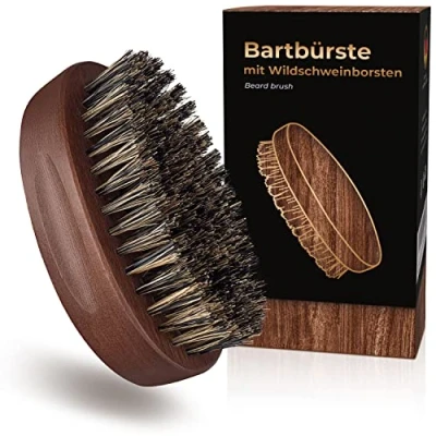 Abbildung von lampox Bartbürste mit Wildschweinborsten, oval, mittlere bis dicke Bartdicke, Buchenholz