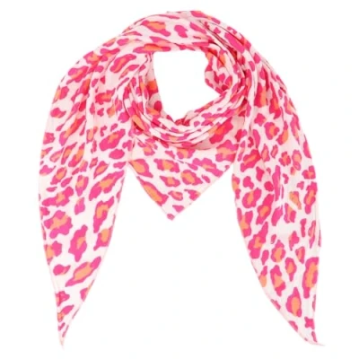 Abbildung von Damen Musselin Halstuch Made in Italy mit Leo Love Happy Leichtes Dreieckstuch für Frühling &amp; Sommer, Baumwolle, ca.195x85 cm (Camo Pink)