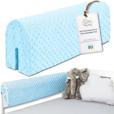 Abbildung von Bettkantenschutz für Kinderbetten 120 cm Schutz Bettrahmen Baby Bett rausfallschutz boxspringbett bettgitter mit Bezug Kantenschutz Kinder Babybett Blau