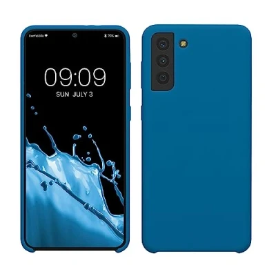Abbildung von kwmobile Hülle kompatibel mit Samsung Galaxy S21 Plus Silikon Handy Case Handyhülle weiche Oberfläche kabelloses Laden Blue Reef