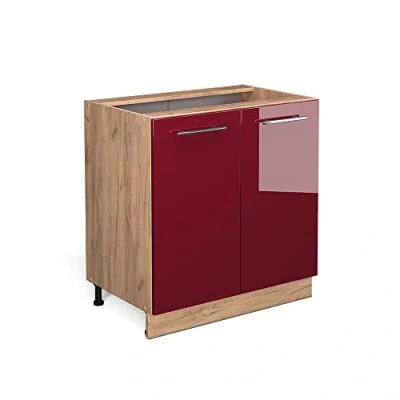 Abbildung von Vicco Spülenunterschrank Fame Line, Bordeaux Hochglanz/Goldkraft Eiche, 80 cm mit Regal, ohne Arbeitsplatte