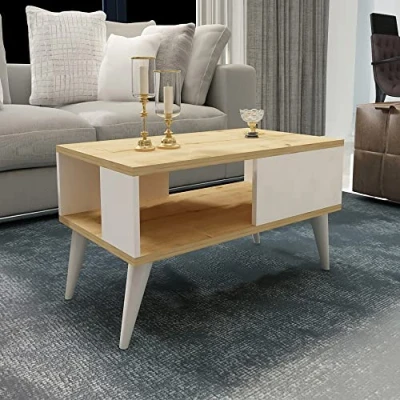 Abbildung von [en.casa] Couchtisch Ludvika Wohnzimmertisch mit Stauraum 90 x 45 40 cm Beistelltisch rechteckig Sofatisch Eichenoptik/Weiß