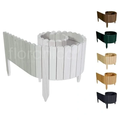 Abbildung von Floranica Rasenkante Höhe 40 cm Weiß 200 Lang Gartenzaun Flexibler Holzzaun Gartendeko Gartenpalisade für Beeteinfassung, Mähkante Rollborder, Steckzaun Blumenbeet Umzäunung Garten