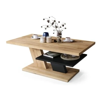 Abbildung von All4All Couchtisch Conte Kaffeetisch Wohnzimmertisch Sofatisch mit Ablage kompakte Größe 110x60cm 05 Gold Craft Eiche + schwarz