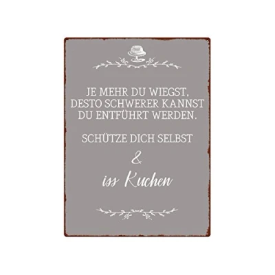 Abbildung von Interluxe WANDSCHILD Metallschild JE MEHR DU WIEGST Kuchen Konditorei Spruch Lustig Shabby