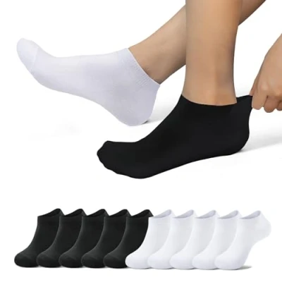 Abbildung von EKSHER Sneakersocken Damen 35 38 Schwarz Kurz 10 Paar Sneaker Socken Weiß Kurzsocken Herren Laufsocken Sportsocken Tennissocken Baumwolle Anti Schweiß Atmungsaktive Running Socks