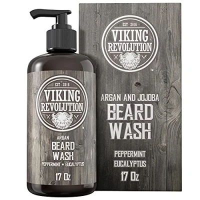 Abbildung von Beard Wash Shampoo w/Argan &amp; Jojoba Oils Softens Strengthens Natural Peppermint and Eucalyptus Scent w/Beard Oil (17 oz Shampoo)