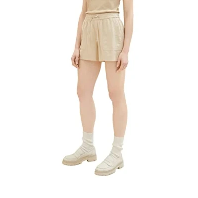 Abbildung von TOM TAILOR Denim Damen 1036520 Basic Shorts aus Leinen, 31700 Dusty Sand Beige, L